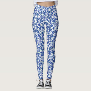Leggings Damassé moderne bleue et blanche marocaine de