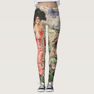 Leggings Dame de café femme victorienne rose riche robe