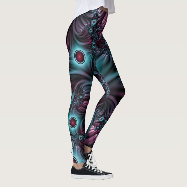Leggings Dans la profondeur Bleu rose Abstrait Fractal Art (Droite)