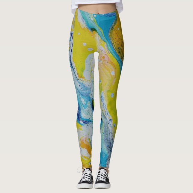 Leggings danse fluide jaune bleu abstrait (Devant)