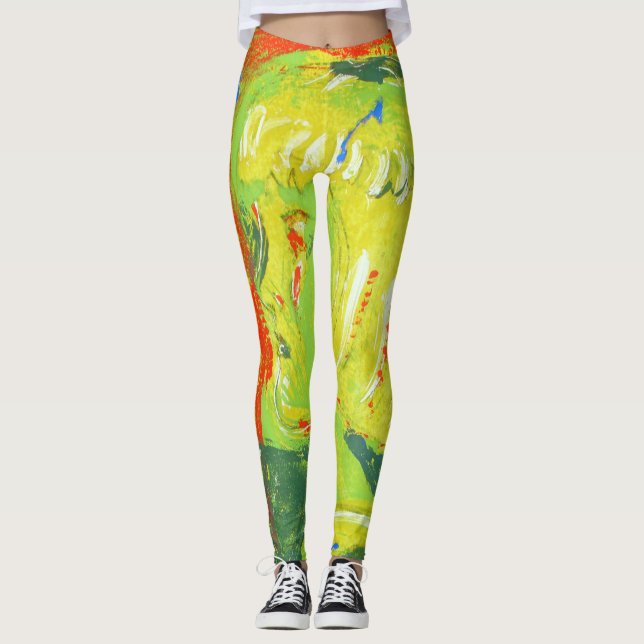 Leggings Danse folle jaune orange rouge (Devant)