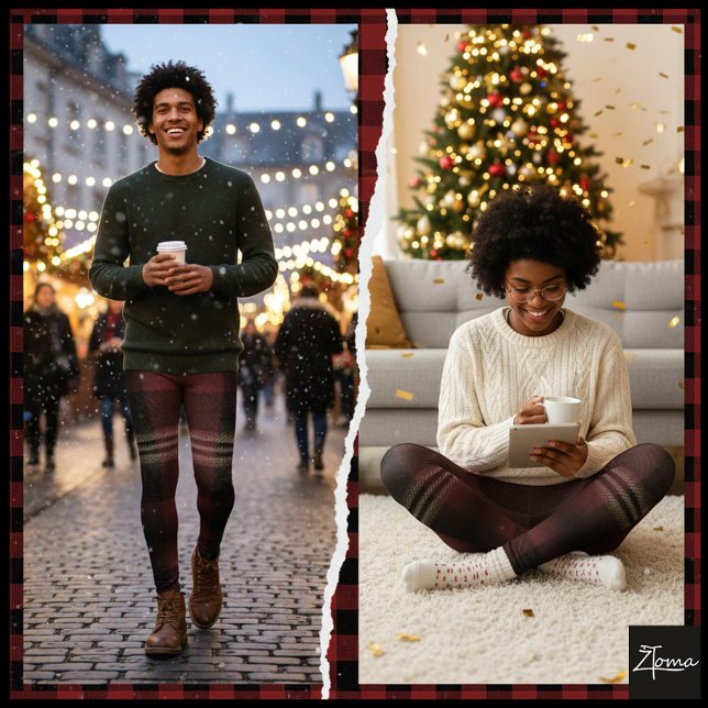 Leggings Dark Maroon Black Heavy Flannel Plaid (Créateur téléchargé)