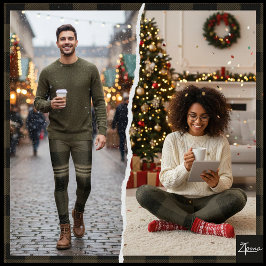 Leggings Dark Olive Black Muted Flannel Plaid