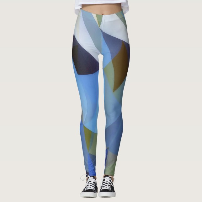 Leggings d'art bleu Abstrait géométrique (Devant)