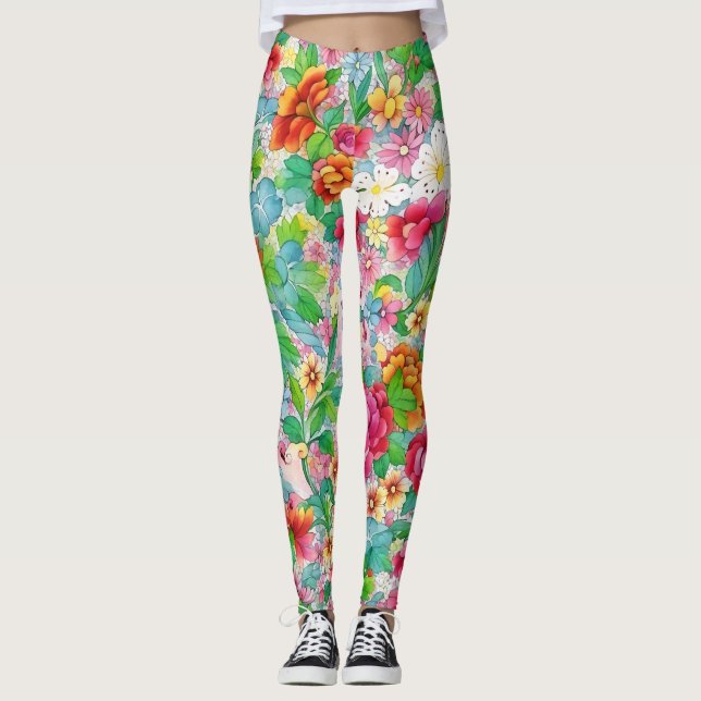 Leggings d'art floral coloré (Devant)