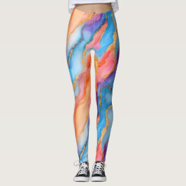 Leggings Dazzling Marble in Blues, Pinks, and Oranges
