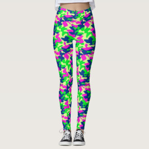 Leggings de camouflage bleu néon, rose et vert