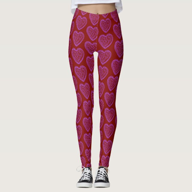 Leggings de coeur violet rouge (Devant)
