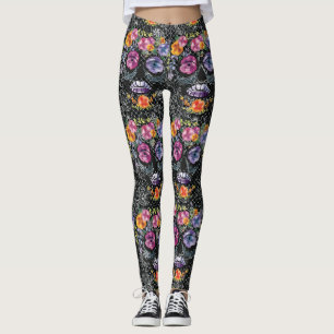 Leggings de crâne de fleurs noires - Mode crâne