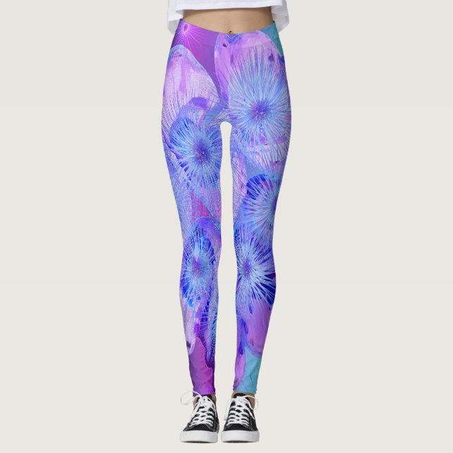 Leggings de Designer rose et violet et bleu (Devant)