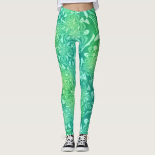 leggings de fleurs de batik vert