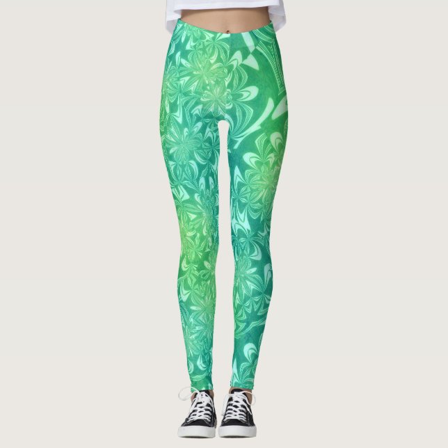 leggings de fleurs de batik vert (Devant)