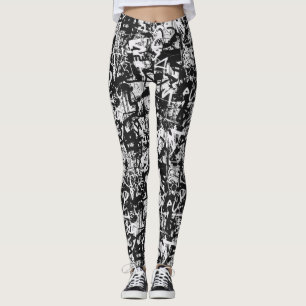 Leggings de graffiti en noir et blanc