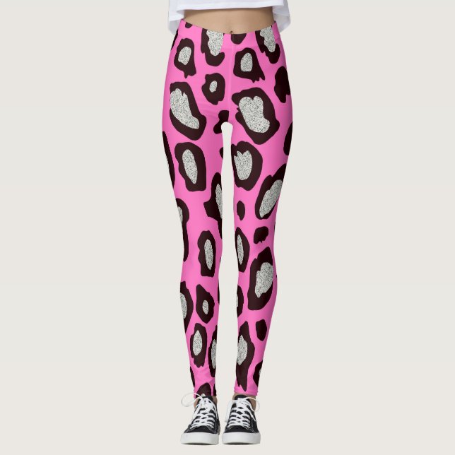 Leggings de gymnastique léopard noir et rose (Devant)