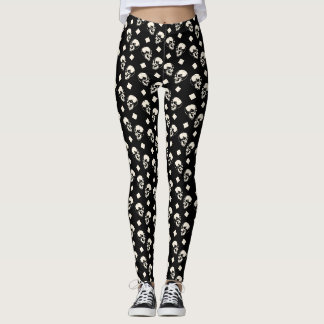 Leggings de Halloween noirs à motif diamant crânes