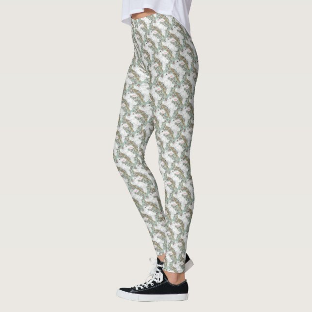 Leggings de lapin blanc Pale Green Berries Noël (Gauche)
