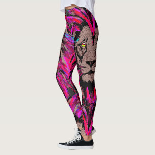 Leggings de Lion Rose - Dessin de Portrait Visage 