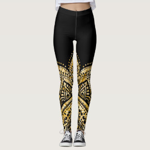 leggings de mandala noir et or