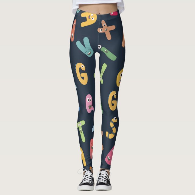 Leggings De mignons alphabets monstres (Devant)