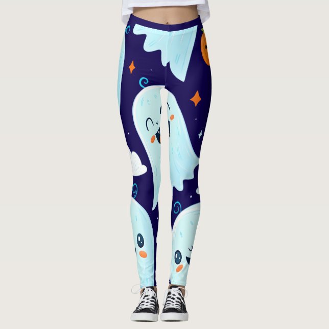 Leggings De mignons fantômes illustrés avec des visages sou (Devant)