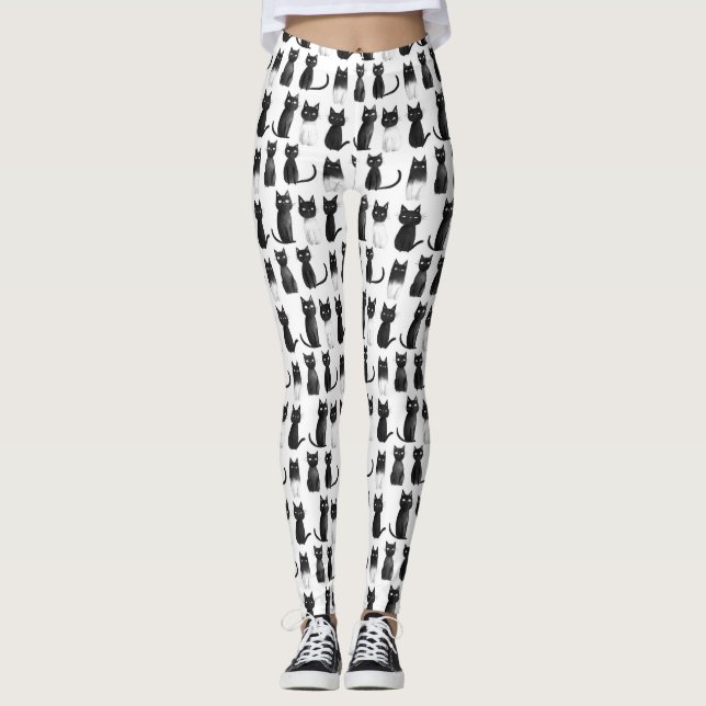 Leggings de moelle monochrome - Chats noirs (Devant)