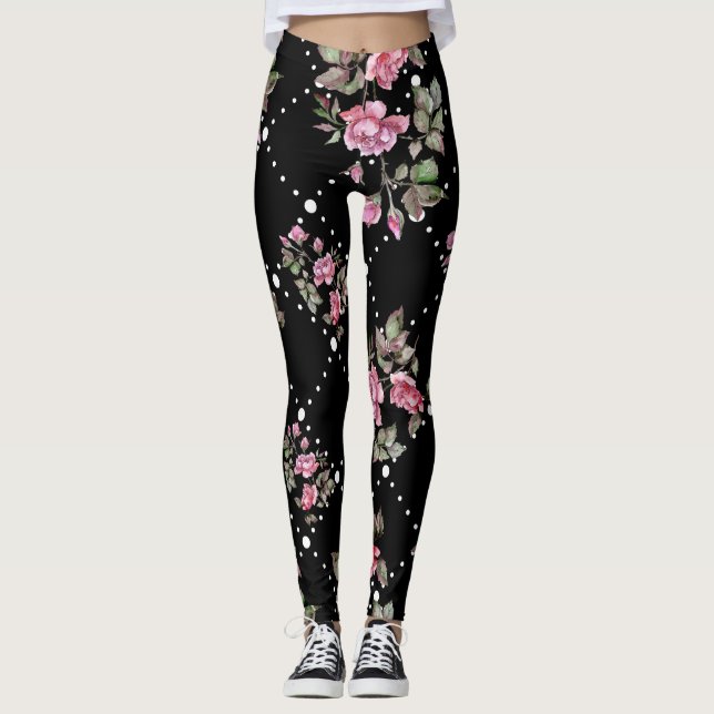 Leggings de Motifs Roses noires (Devant)