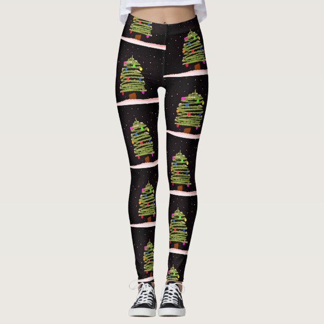 Leggings de Noël avec arbres de Noël (Devant)