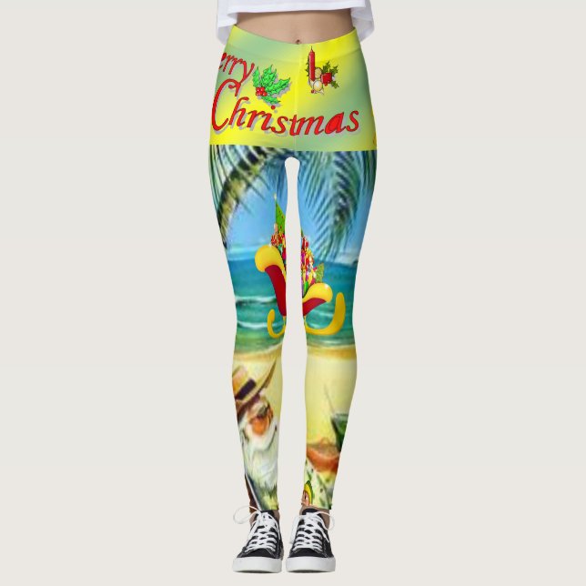 Leggings de Noël, Beach Bum Père Noël (Devant)