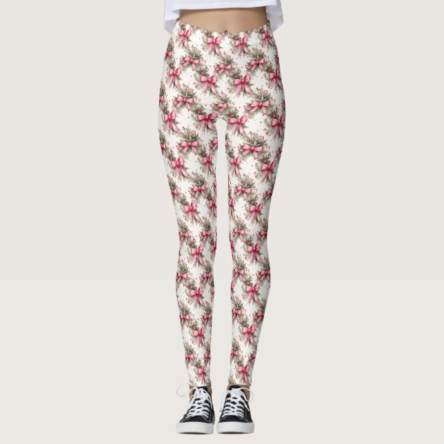 Leggings de Noël roses (Devant)