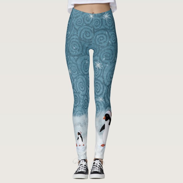 Leggings de père Noël Penguins (Devant)