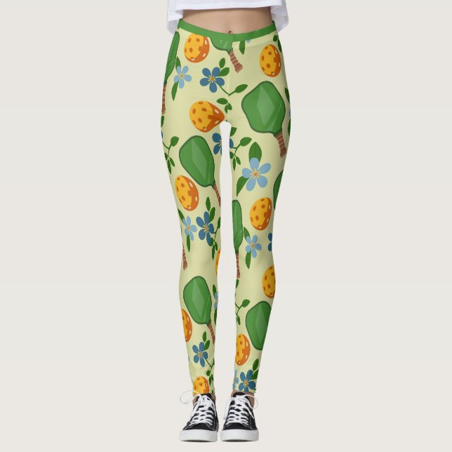 Leggings De Pickleball Amusants Avec Floral Vibran (Devant)