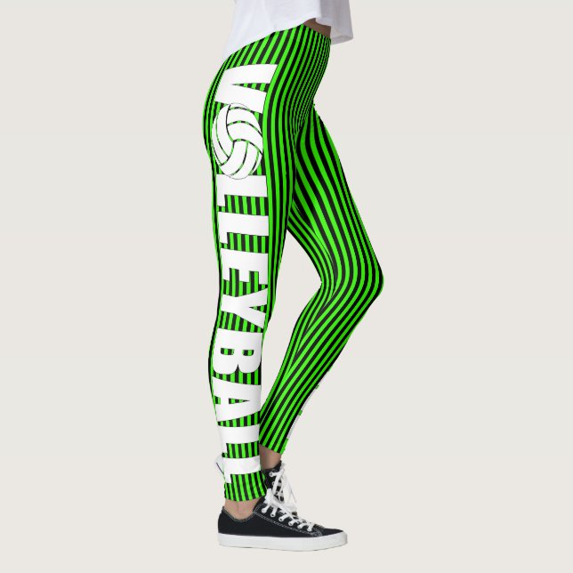 Leggings de volley-ball rayé noir et néon vert (Droite)
