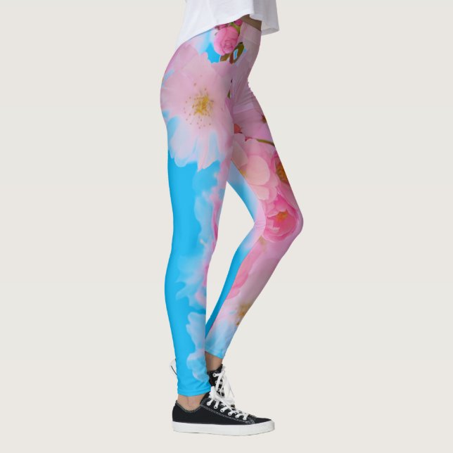 Leggings de yoga bleu rose en fleurs (Droite)