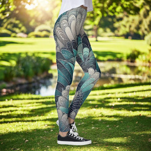 Leggings Déclaration Ventilateurs d'Argent Bleu Art Nouveau