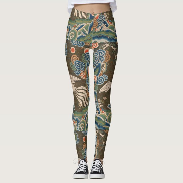 Leggings Décor d'antiquité chinois d'oiseaux (Devant)