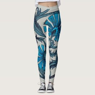 Leggings Décor de carreaux rustiques d'art floral bleu anti