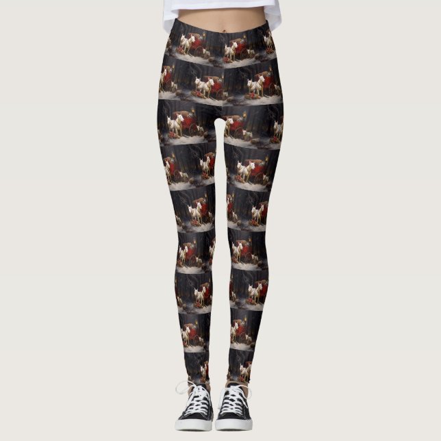 Leggings Décor de Noël Bull Terrier Snowy Sleigh (Devant)