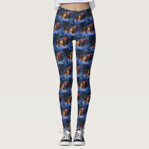 Leggings Décor de Noël de Snowy Sleigh Setter rouge irlanda
