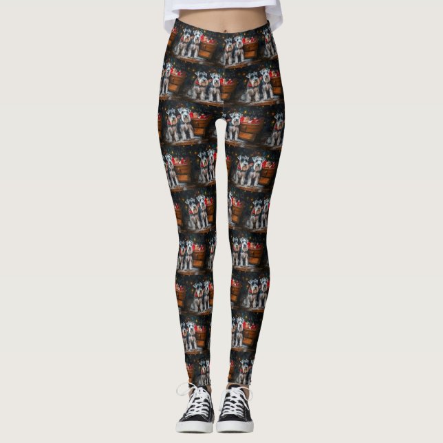 Leggings Décor de Noël Schnauzer Snowy Sleigh (Devant)