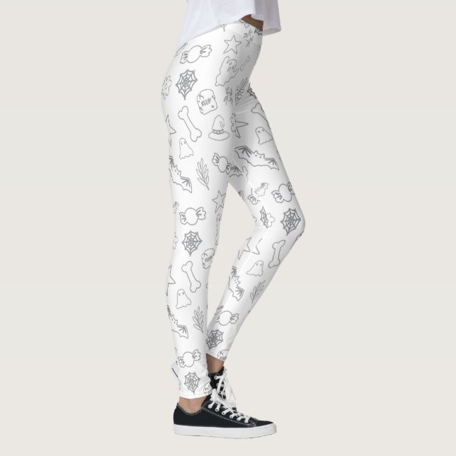 Leggings Décorations Noires D'Halloween En Blanc (Droite)