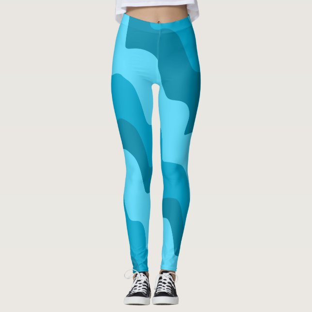 Leggings Dégradé bleu ondulé des vagues océaniques (Devant)