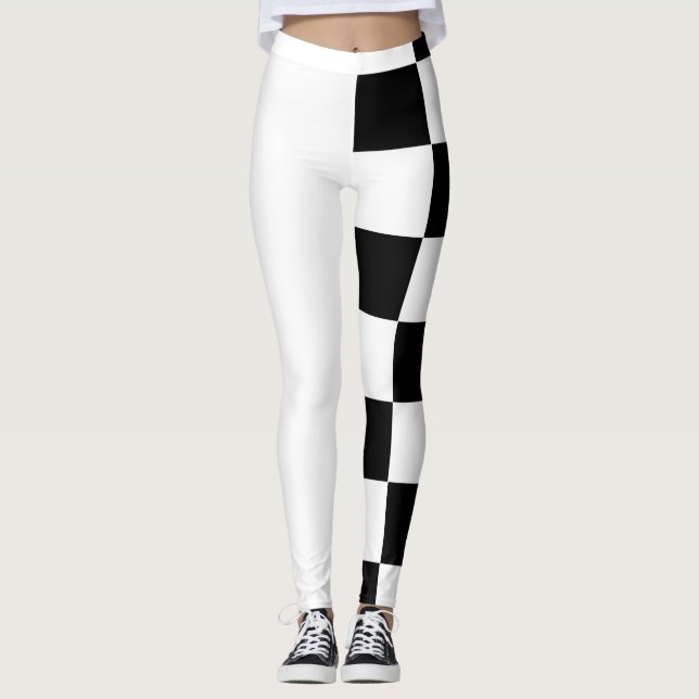 Leggings Demi-chèque blanc et noir (Devant)