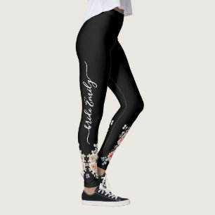 Leggings Demoiselle d'honneur florale noire mariée & demois