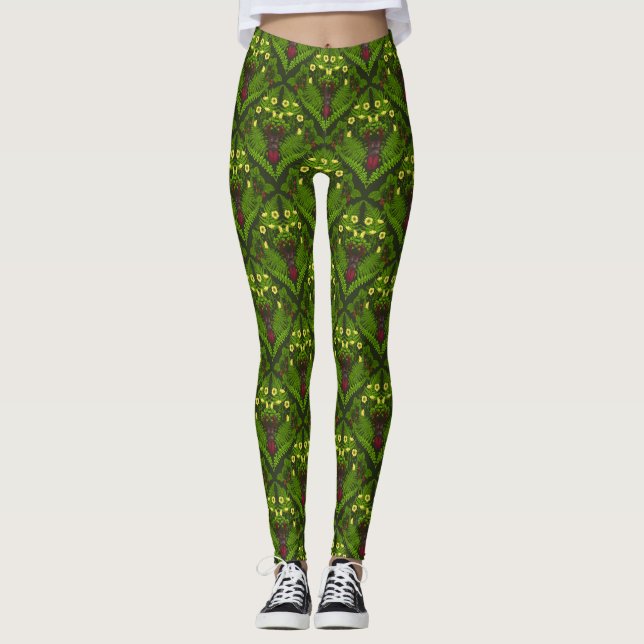 Leggings Dendroctones et fougères, feuilles verts (Devant)
