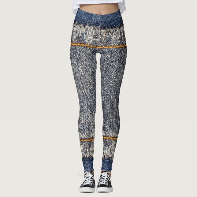 Leggings Denim Blue Jeans : Décontracté Double Patch (Devant)