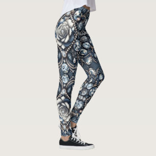 Leggings Denim & Diamonds Glam Bling Bijoux Roses