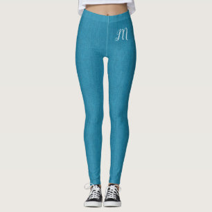 Leggings Denim Jeans Personnalisé Monogramme Turquoise Blue