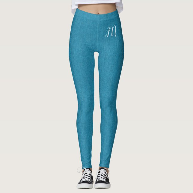 Leggings Denim Jeans Personnalisé Monogramme Turquoise Blue (Devant)