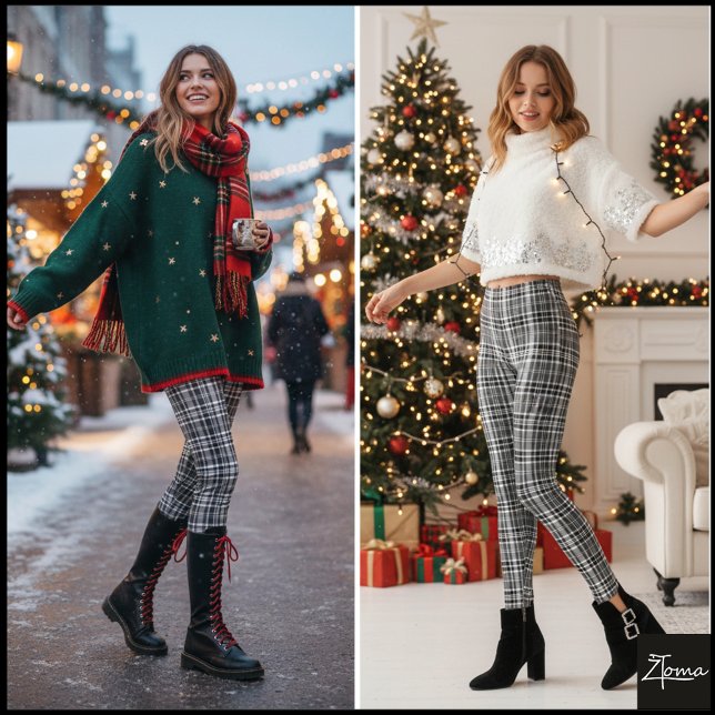 Leggings Dense Grayscale Black White Plaid Check (Créateur téléchargé)