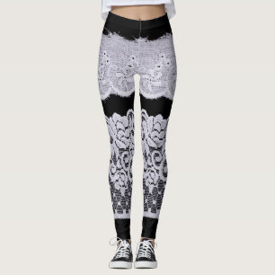Leggings Dentelle blanche ornementale, arrière - plan noir 